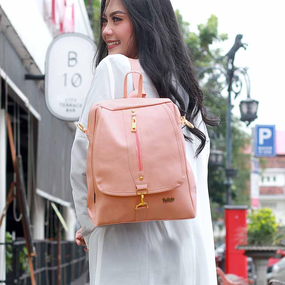 INFICLO SFS INF 184 Tas Ransel Wanita Premium Prada Salem Dusty Pink | Backpack Fashionable untuk Ku