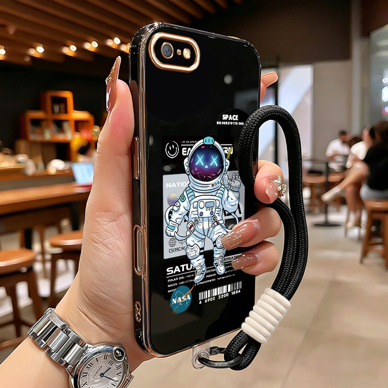 Casing HP Untuk OPPO A71 A71K Case Astronaut robot Kasing Gold-plated edges Cesing Gelang Kesing Sil