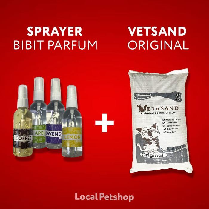 Vetsand Granule Zeolite + Parfum Pewangi Sprayer 60Ml 20 Kg 26 Liter Promo