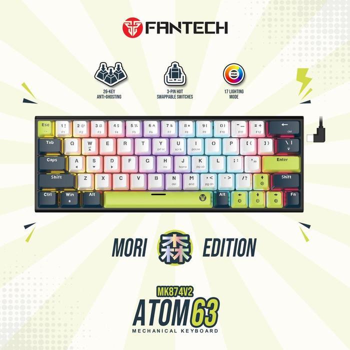 Fantech ATOM-63 MORI MK874V2 Mechanical Keyboard 60% Hot-Swappable RGB Wired USB-C 63 Key