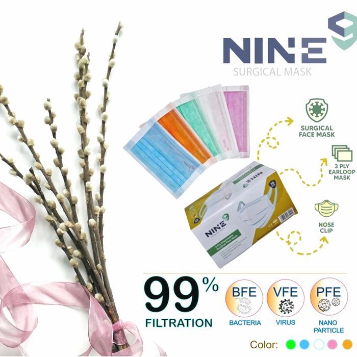 Nine Masker Medis 3 Ply Earloop Bfe 99%