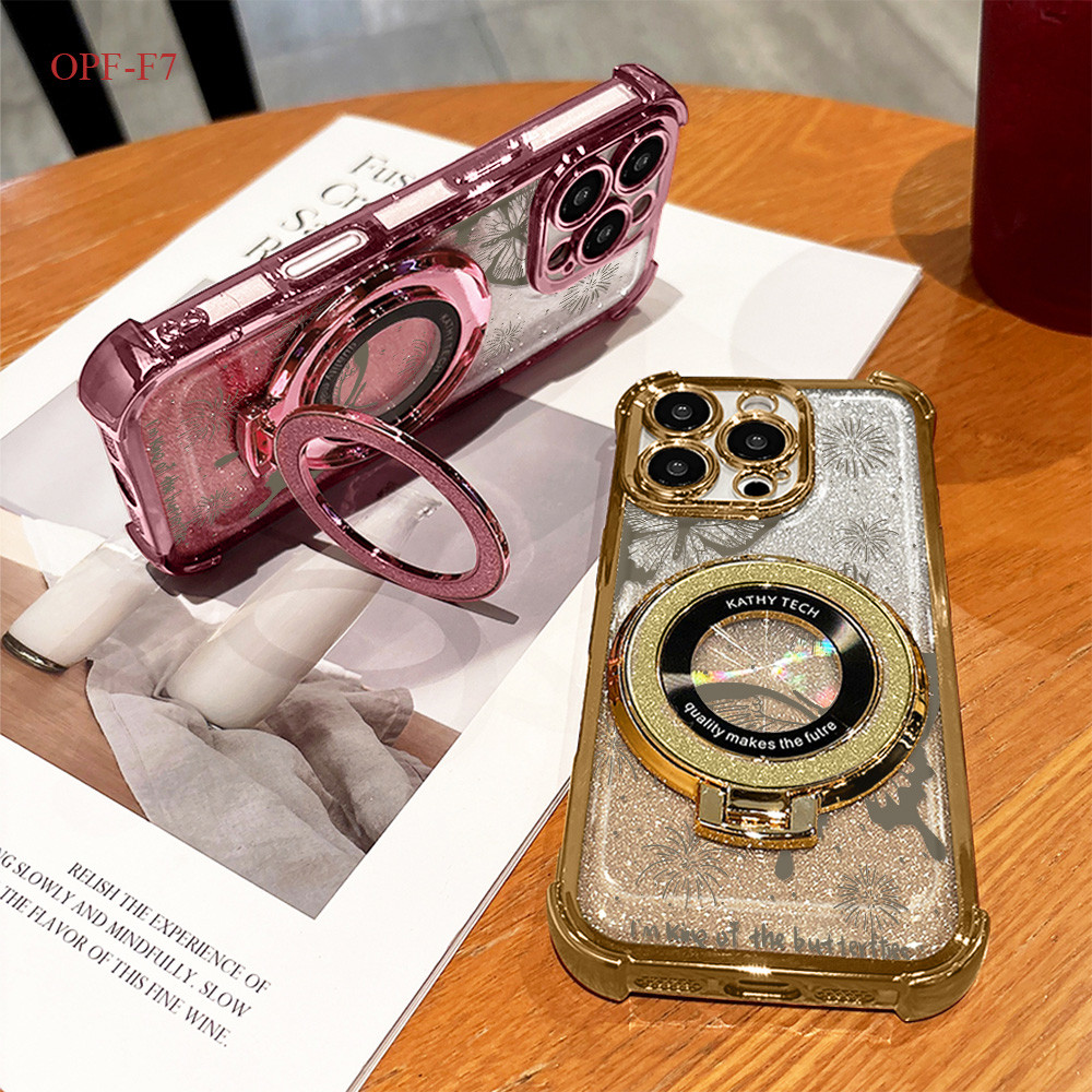 Casing HP OPPO F11 F7 MagSafe Ring Stand Kartun Anime Glitter Bening Anti Jatuh COD SJSA-8507