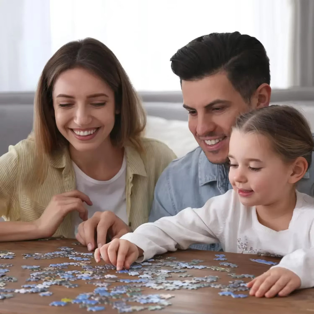 Cartoon Mountain Town Jigsaw Puzzle, Colorful Tiny Houses Lake Forest Snow Peak Amusement Park