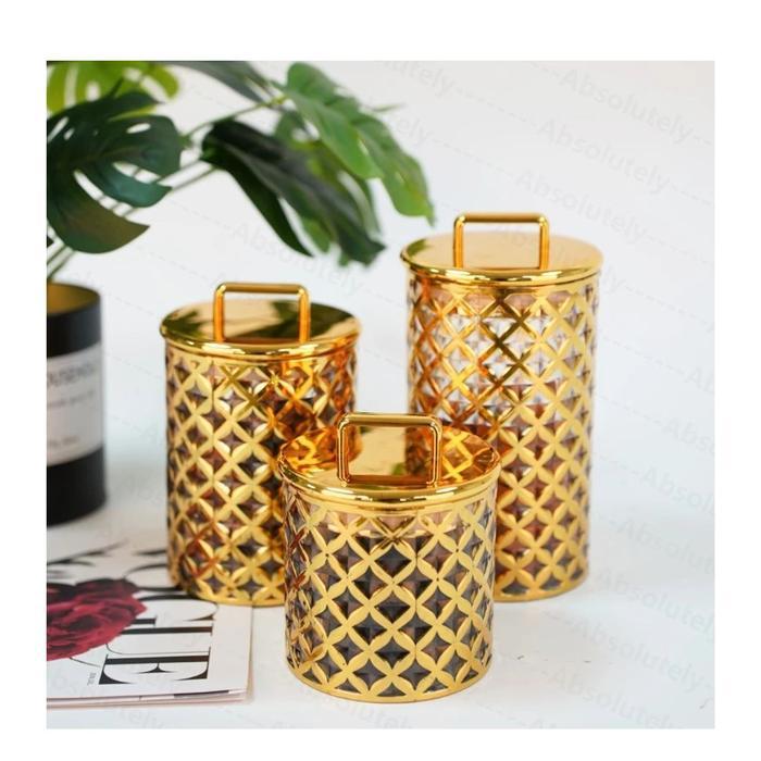 Toples 3pcs Mewah Toples Gold Toples Aklirik Kedap Udara Gold Emas / Toples List Gold Mewah Toples