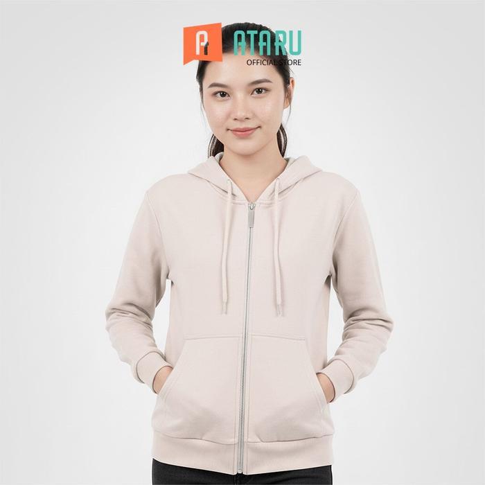 ASLI Ataru Jaket Hoodie Crop Size - Putih Ivory Outerwear Atasan Hangat Streetwear Fashion Harian