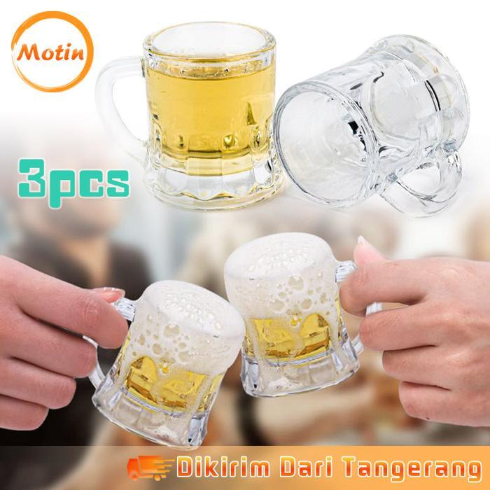 3Pcs Mini Gelas Kaca Kopi Gelas Jamu Gagang Gelas Kecil