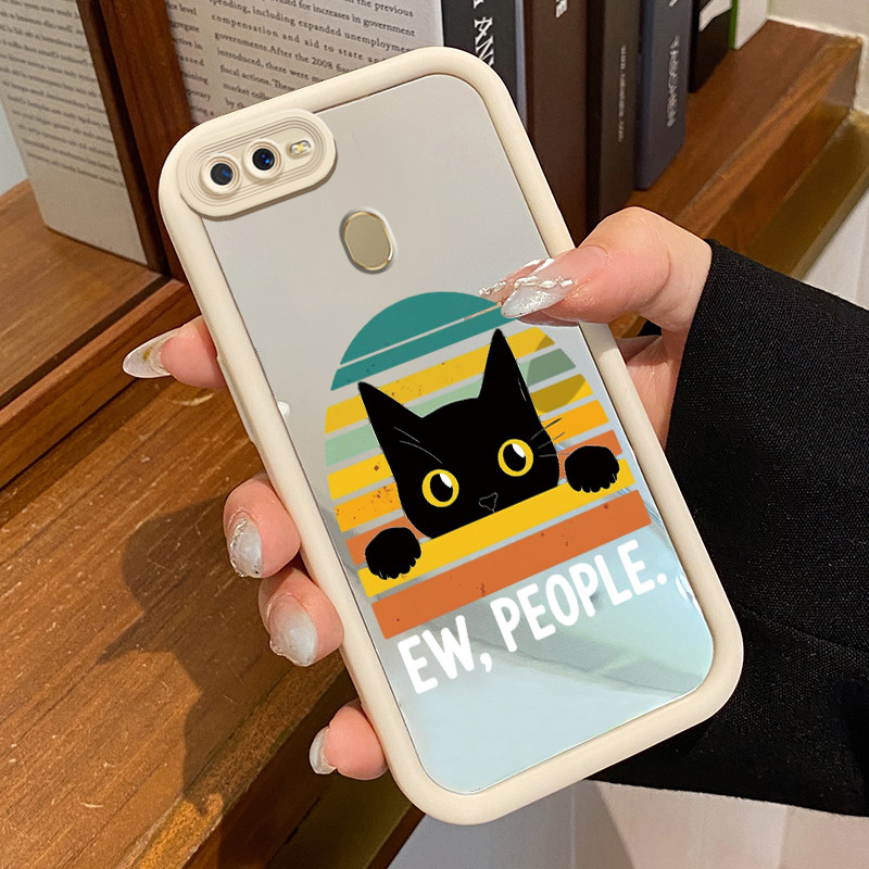Casing Hp Untuk OPPO A7 OPPO A5s OPPO A12 OPPO A12S A11k Case Kucing hitam Kasing Mirror Cesing Akri