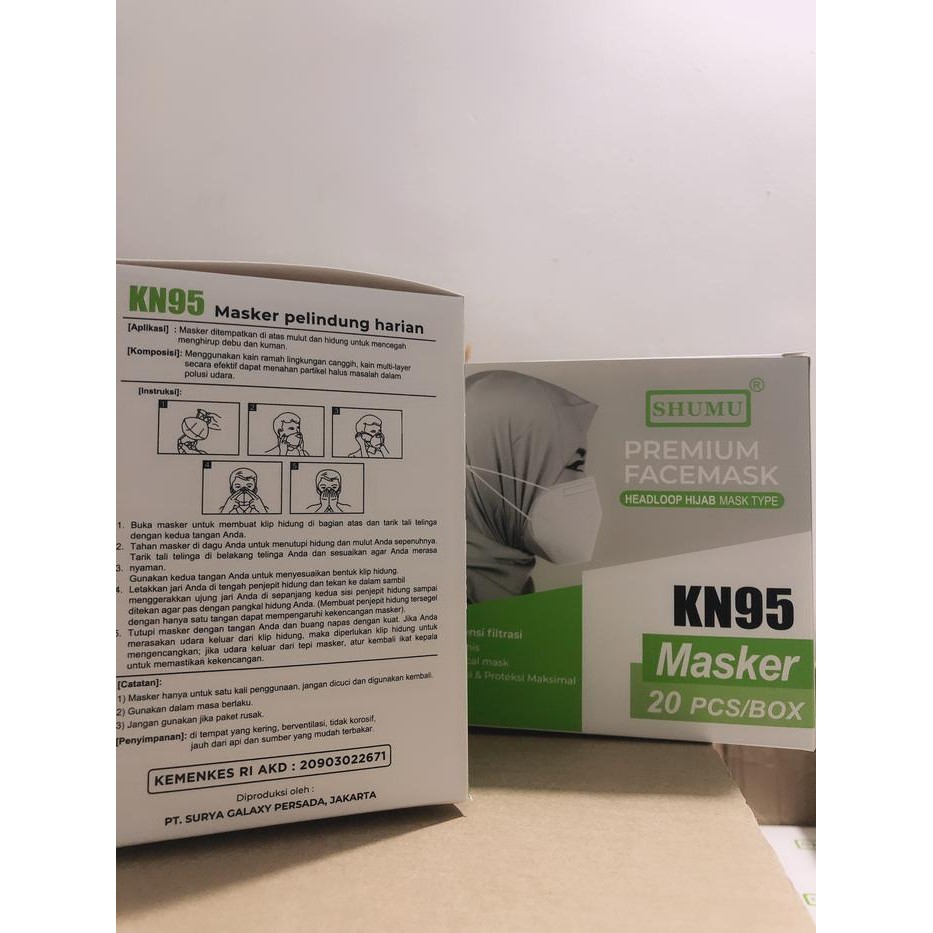 New SHUMU Masker KN95 Hijab/ Anti Virus/KN95 Headloop 1BOX ISI 20PCS