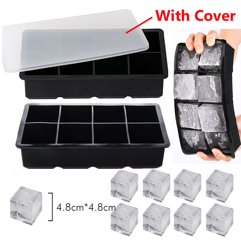 Ice Cube Tray Silicone Ice Mold Large Ice Cube Mold Square Ice Cube Maker Ice Cube Tray 4/6/8 Grid