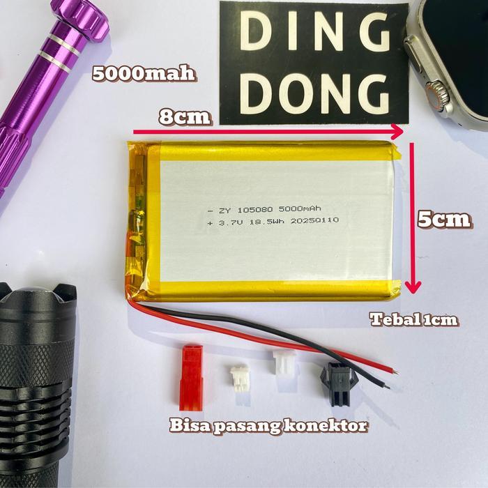 BATERAI LIPO 5000mah 105080 3.7v 18.5wh 8 x 5 cm BATRE UNIVERSAL LITHIUM POLYMER 8cm x 5cm 5000 MAH