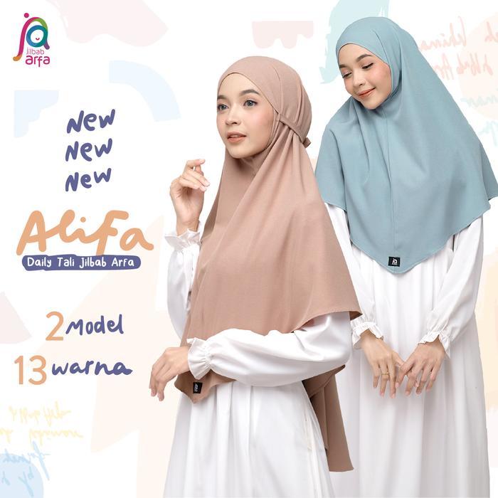 Jilbab Afra (Arfa) Kerudung Bergo Instan Tali Alifa Ukuran L Hitam Stretch Panjang Muslim Syari