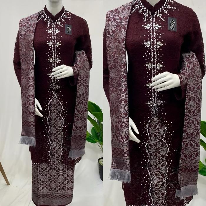 eyys- Viral/ Setelan Kebaya Ibu Hajat Free Hijab/Kebaya Long Tunik Plus Selendang Songket