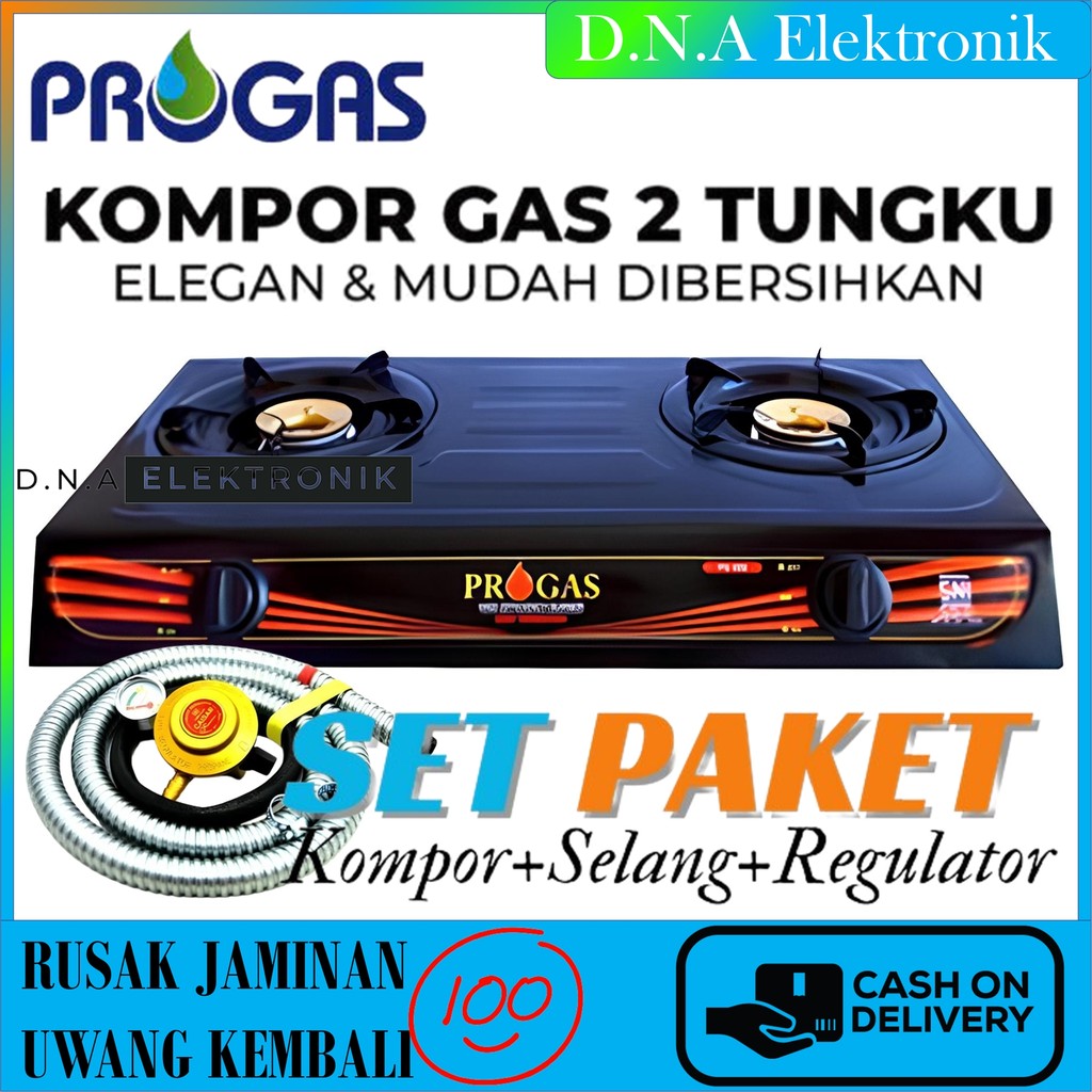 Kompor Gas 2 Tungku PROGAS+Selang Gas+Regulator Progas 2 Tungku Kualitas Terbaik Kompor Gas 2 Tungku