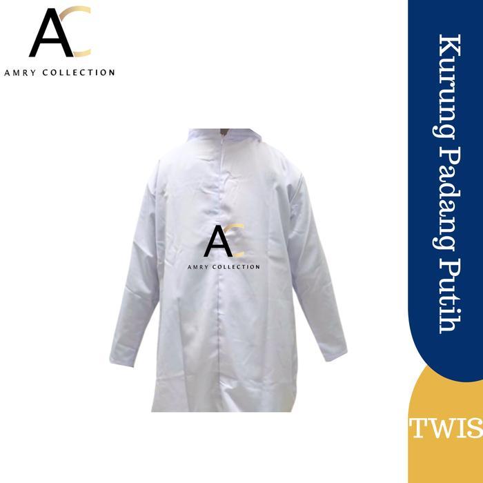 olfc- Baju Kurung Padang Sd Smp Sma Baju Muslim Putih Saku Samping Bahan Twist Kain Kancing