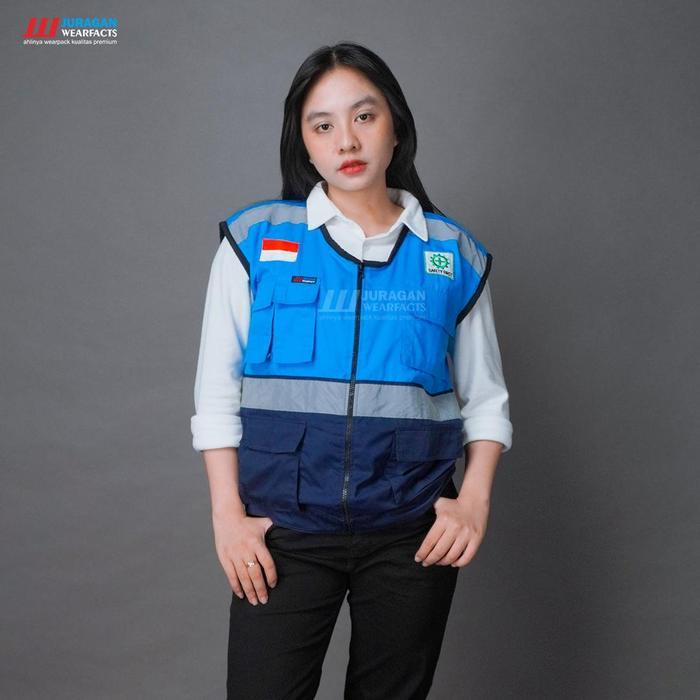 [COD] Rompi Safety seragam Proyek jaring Pria Wanita K3 Warna Biru Toska Kombinasi Biru Navy - S