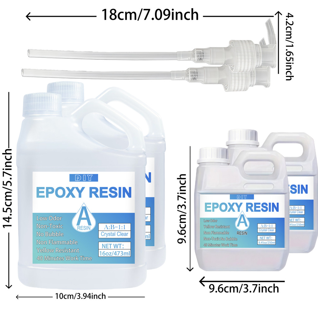 Epoxy Resin with Pumps, Bubble Free Resin Epoxy Kit, Crystal Clear Epoxy Resin and Hardener for DIY