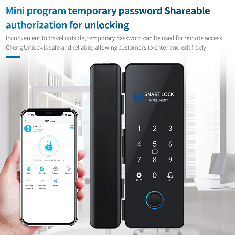 Fingerprint Glass Door Lock Bluetooth Sliding Glass Door Smart Lock Electronic Rfid Card Lock