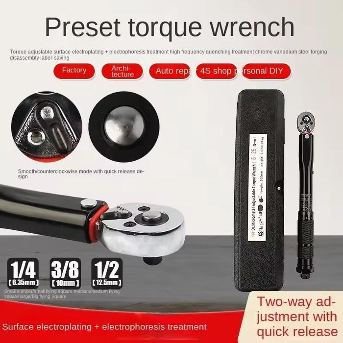 Tekiro Tools Store - Torque Wrench 1/2'' 3/8'' 1/4'' Torsi Preset Torsi Kunci Pas Drive Alat 5-210