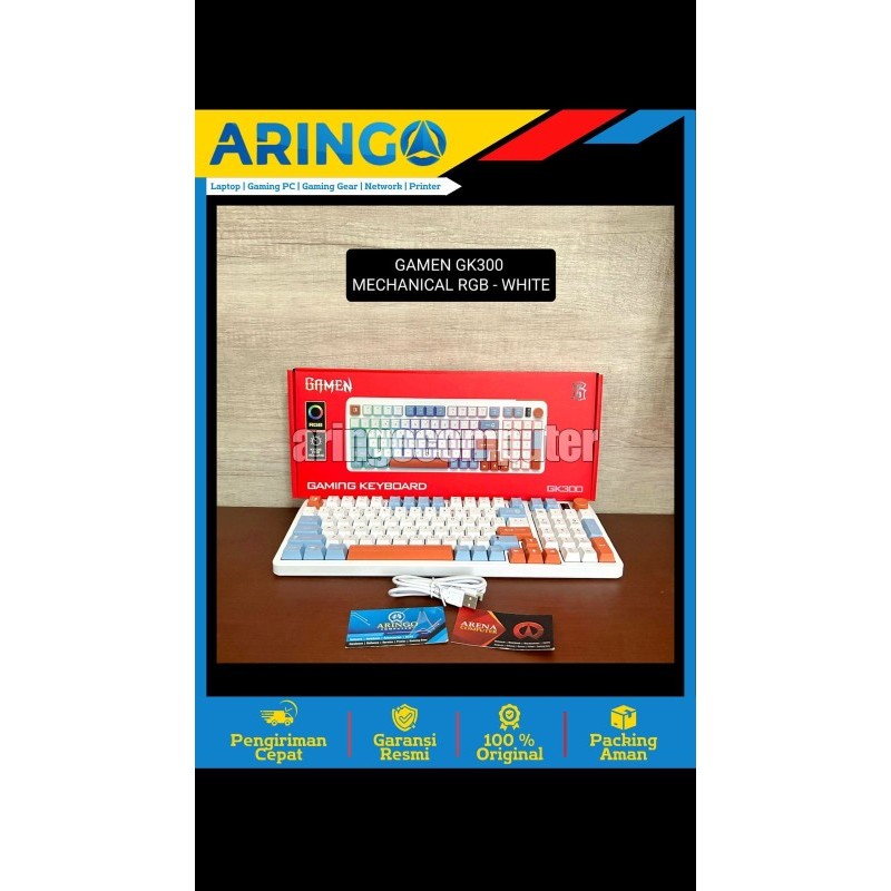 Gamen GK300 Keyboard Gaming Full Size RGB Wired 98 Tombol PBT - Putih, Biru