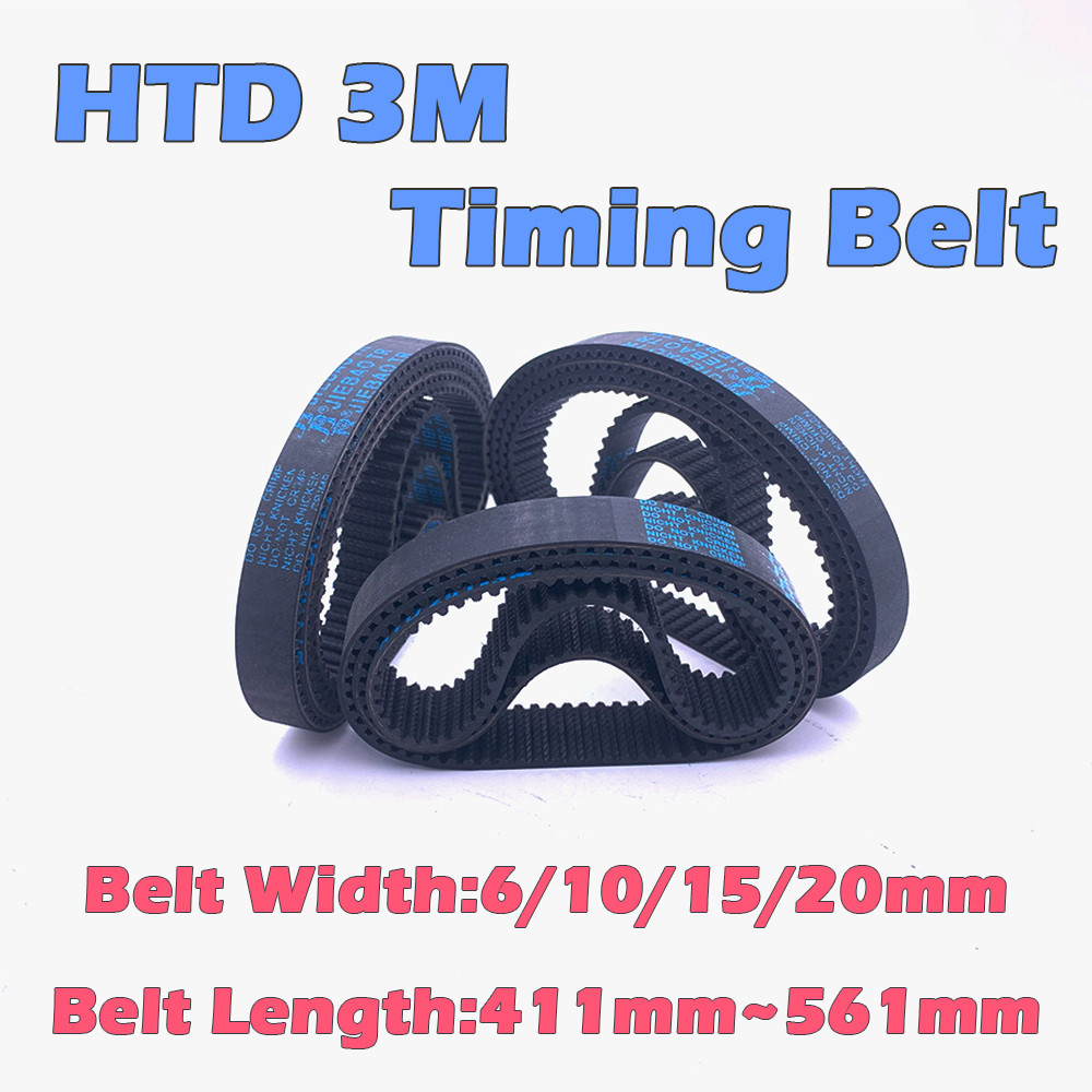 HTD 3M Timing Belt Perimeter 411mm To 561mm 3M Closed Loop Rubber Belt Width 6 10 15 20mm HTD3M
