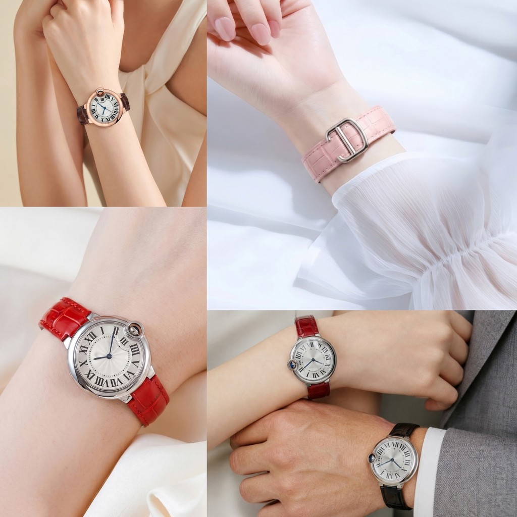 Luxury Curved Leather Band for Cartier Ballon Bleu Replacement Wristband Bracelet For Men Women