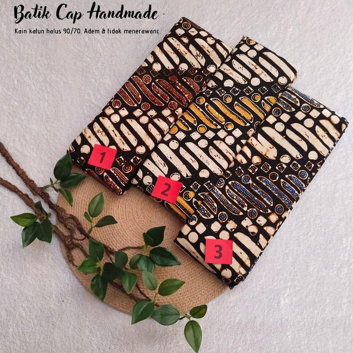 KAIN BATIK CAP HANDMADE SOGAN PARANG TEGAK ( COKLAT - KUNING - BIRU )