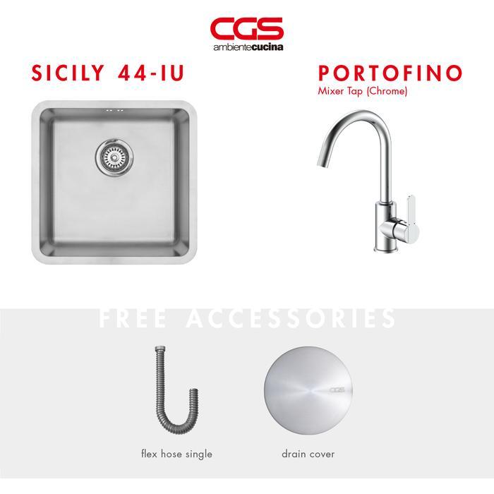 Kitchen Sink Bak Cuci Piring Dapur Stainless Steel 1 Lubang CGS SICILY 44-IU Sink - Paket Kitchen