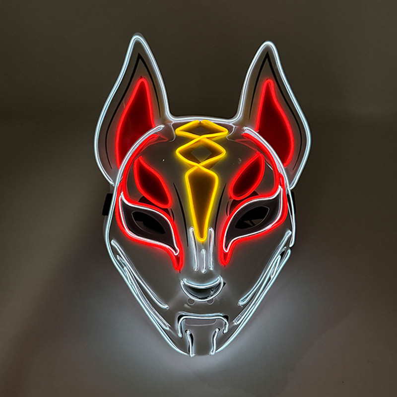 Glowing Japanese Kitsune Fox Mask Neon LED Light Mask Full Face Mask for Halloween Carnival
