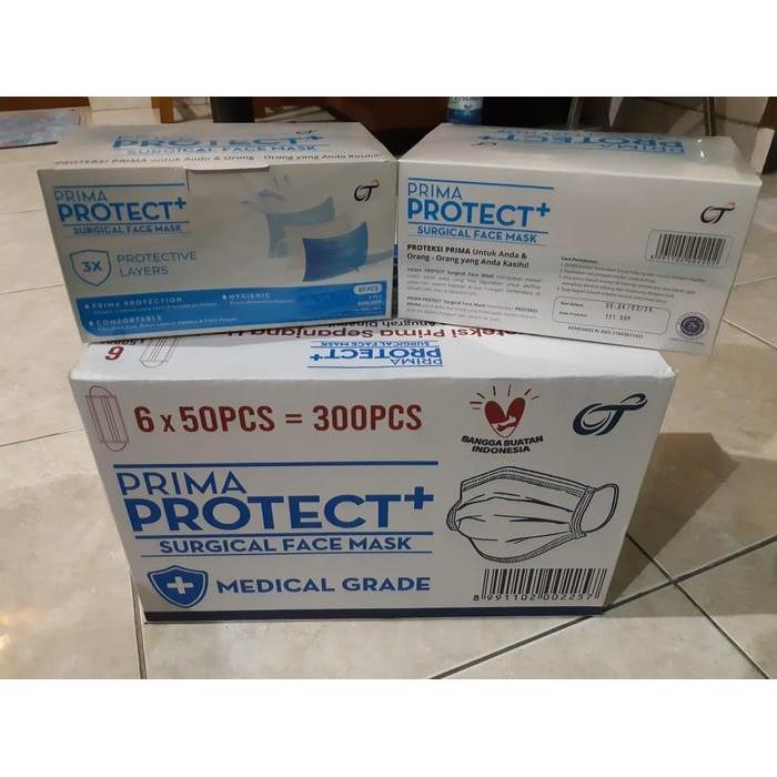 Prima Protect+ Disposable Face Mask 3 Ply Masker (1 Box Isi 50 Pcs)