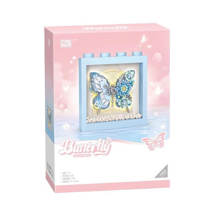 Loz Mini Building Block Photo Frame Decoration Blue Butterfly Flower Frame Foto Mini Loz dengan