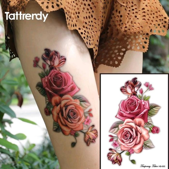 Tato temporer Bunga Mawar Merah Muda Pink Tato tahan air cocok buat Prank