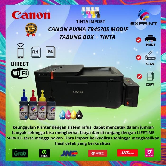 Ready Canon Pixma TR4570s + infus Tabung Box ( Print scan copy fax wifi)