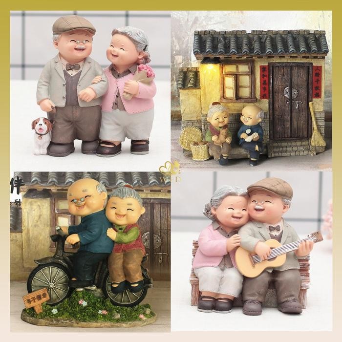 WED Patung Pajangan Kakek Nenek Dekorasi Patung Hadiah Anniversary / Patung Rumah Kakek Nenek Vespa