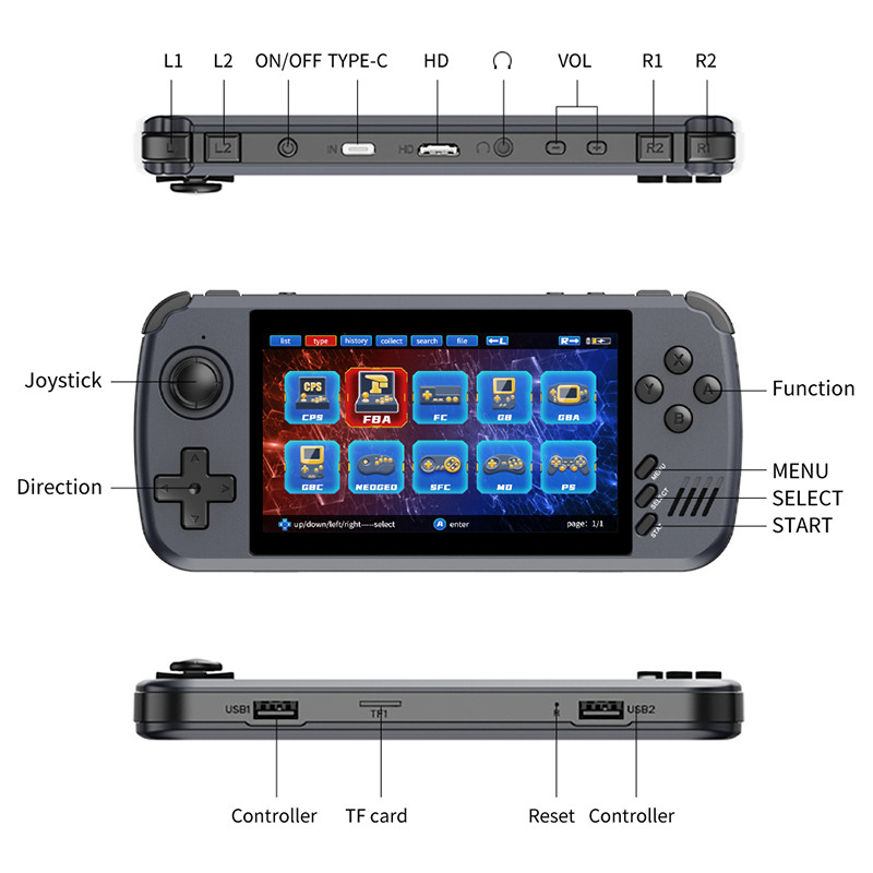 POWKIDDY X39 X45 Handheld Game Console 4.3/4.5 Inch Video Game Players Supports 2 Controllers PS1 Co