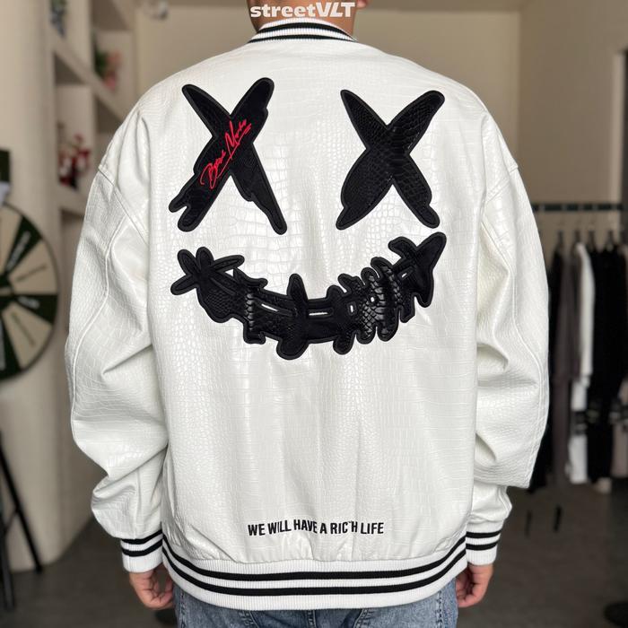 nfe3- Ricky Clown Black Mamba Snakeskin Embroidered Crocodile Varsity Jacket