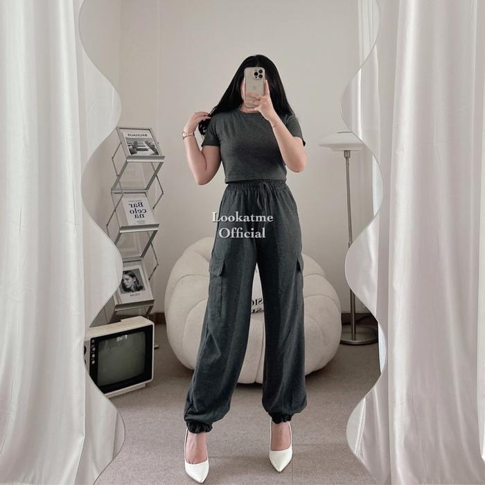 ttir- Lookatmeofficial - Maurel Cargo Set - Setelan Atasan Jogger Cargo Wanita Panjang Baju