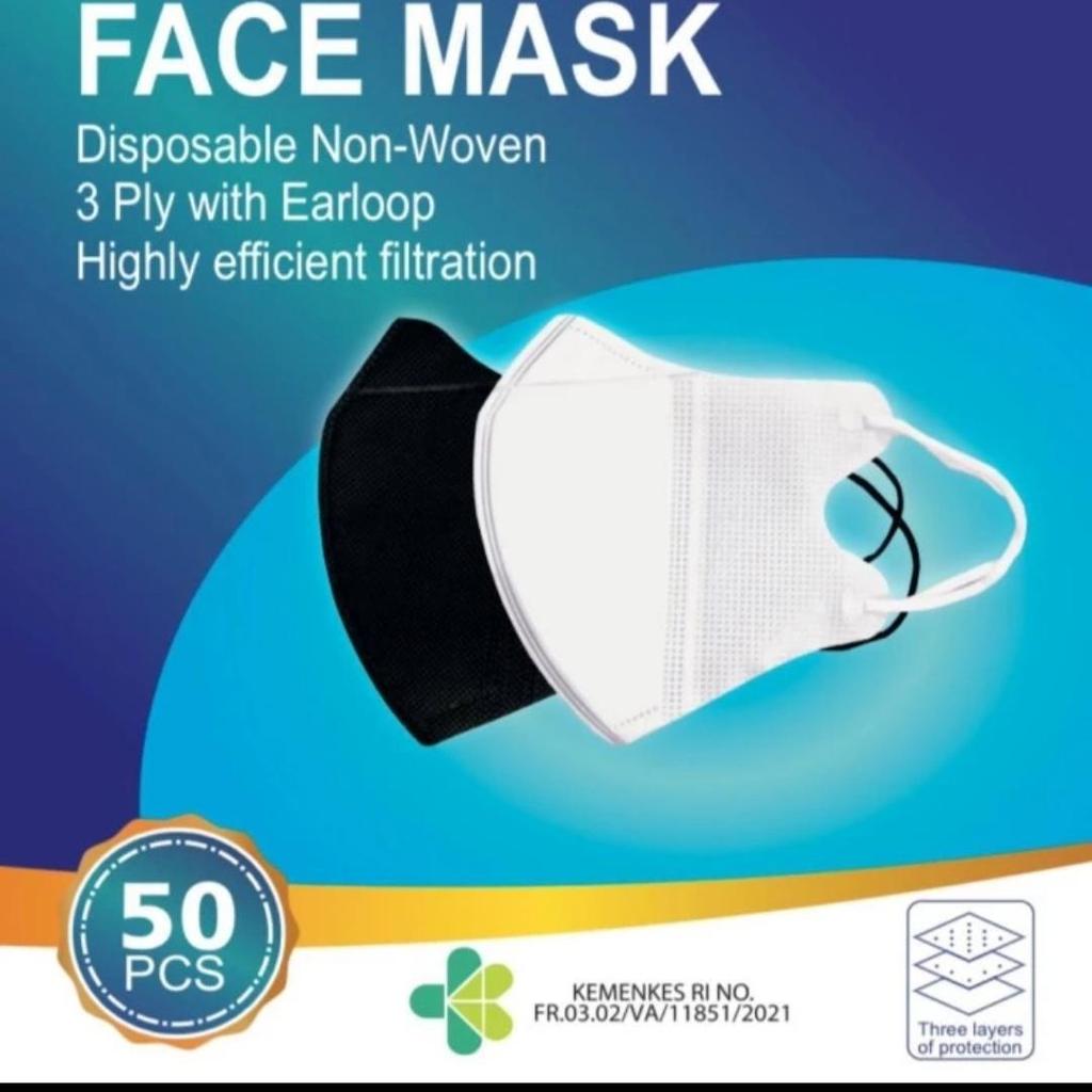 Masker Duckbill isi 50pcs  Model Earloop Bahan Halus Lembut Tebal 3Ply Putih Set Isi 50Pcs Earloop O
