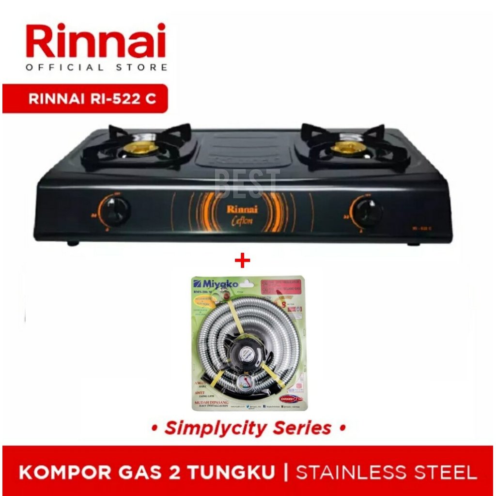 Kompor Rinnai RI 522 C Kompor Ceflon 2 Tungku Rinnai 522C Kompor Teflon Rinnai Kompor Selang Regulat
