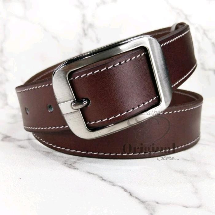 Ikat Pinggang Pria Kulit Asli/Sabuk Kulit Pria/Gesper Kulit Asli/Belt Kulit Model Jahitan Siap Kirim