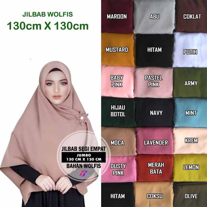 uek4- Jilbab Segi Empat Wolfis 130 X 130 / Hijab Wolfis Segiempat Polos