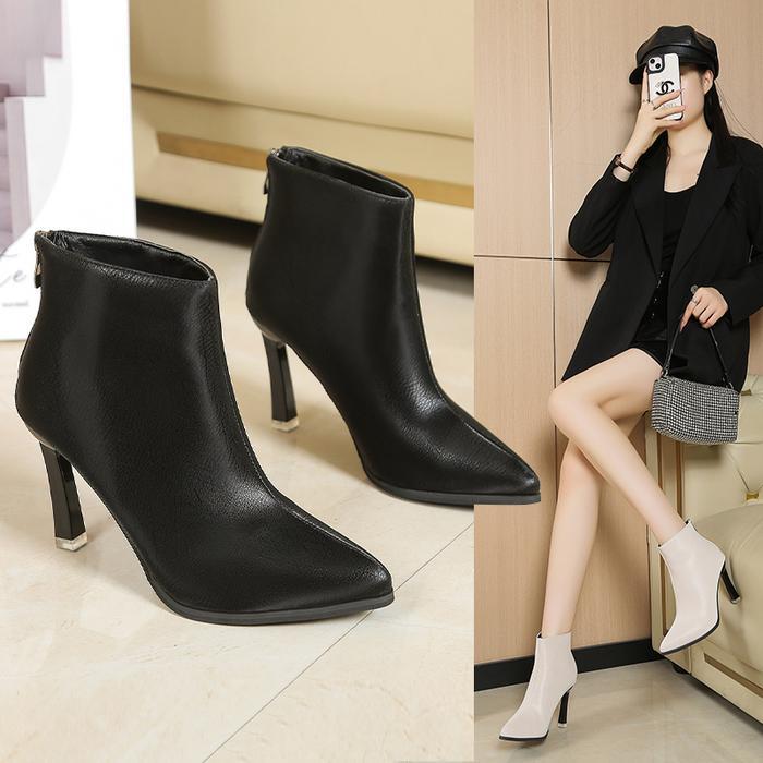 PINKEY P375 Sepatu Import Korea Boots Heels Hak Tinggi 9cm Model Boots Kulit Black Shoes Wanita