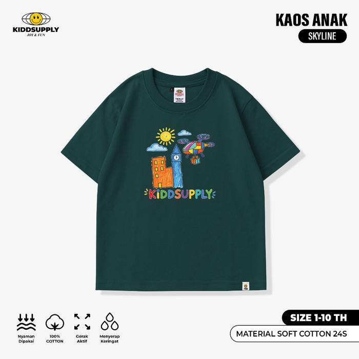 KiddSupply Kids Tshirt Skyline Green Bottle & Baby Blue l Kaos Anak Unisex | KD-TS130 - Green Bottle