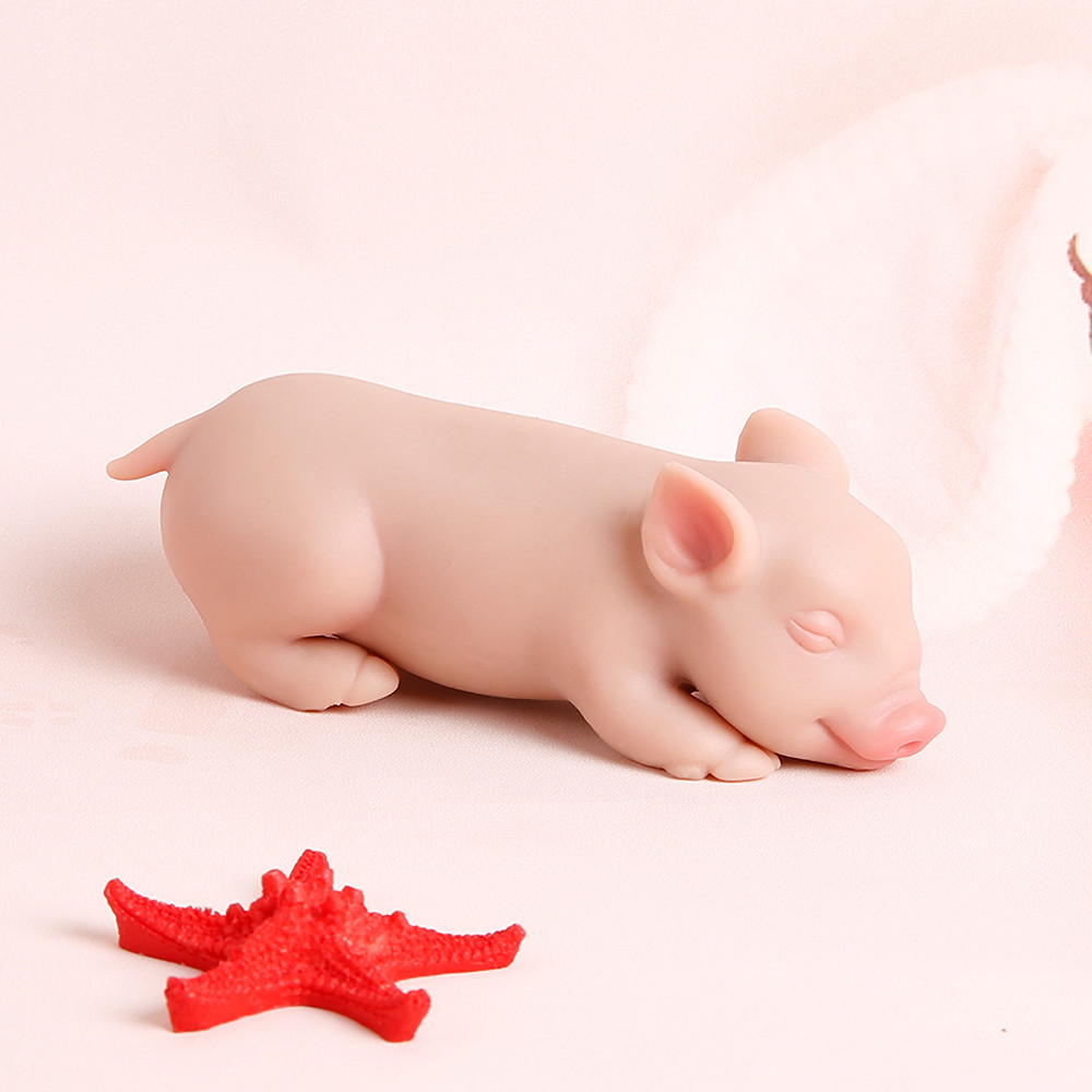 IVITA 14CM 100% Silicone Reborn Sleeping Pig Doll Soft Silicone Realistic Art Mini Piglet Toys for