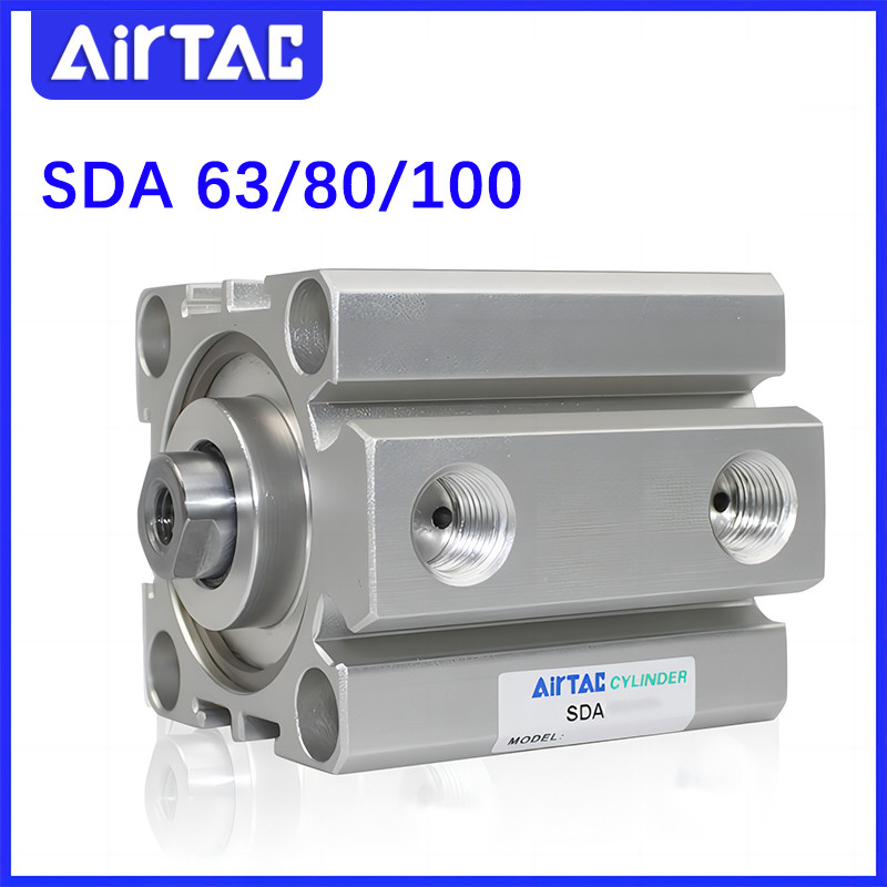 Original AirTac SDA63/80/100mm Bore Compact Thin Air Cylinder 5-100mm Stroke Double Action Aluminium