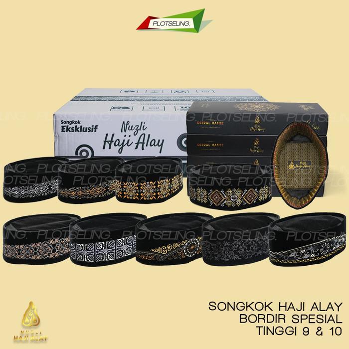 Peci Kopiah Songkok Bordir Premium HAJI ALAY BORDIR SPESIAL Hitam AC Motif Batik Nusantara Beludru