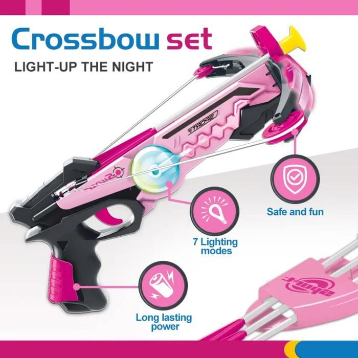 King Sport Cross Bow Set Light Up Pink Mainan Busur dengan Lampu LED & Sinar Inframerah Sport Series