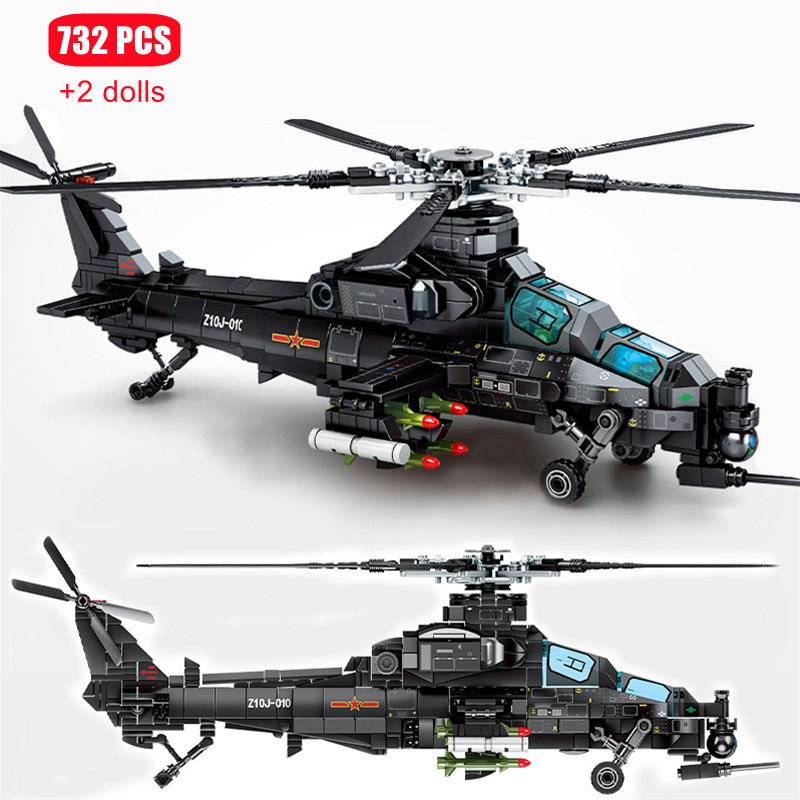 SEMBO 732PCS Military Helicopter Z-10 Model Building Blocks City SWAT Armed Aircraft Gunship Bricks
