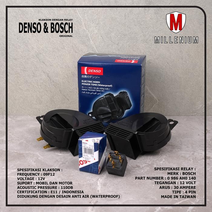 // Klakson Denso Keong Waterproof Mobil Motor + Relay 4 Kaki 12V Original //