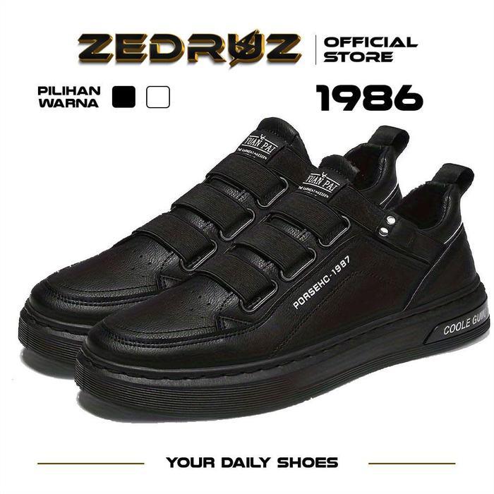 Zedruz Sepatu Sneakers Model Perekat Sepatu Pria Casual Sepatu Lari Kekinian 1986 - 1986 BLACK, 39
