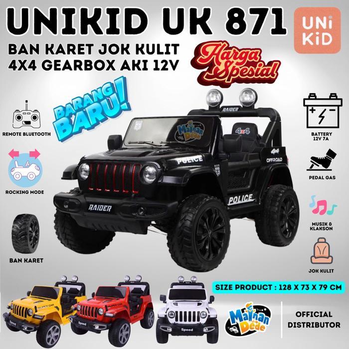 Mainan Mobil Aki Anak Jeep Rubicon Unikid UK 871 UK871 Ban Karet Jok Kulit